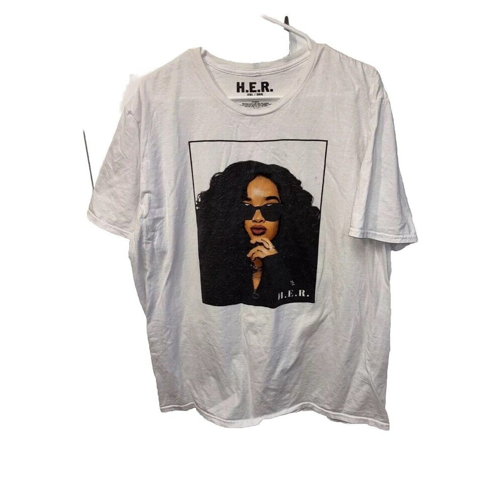H.E.R. T Shirt White Music Tee Unisex 2XL Singer Songwriter R&B Cotton Pullover